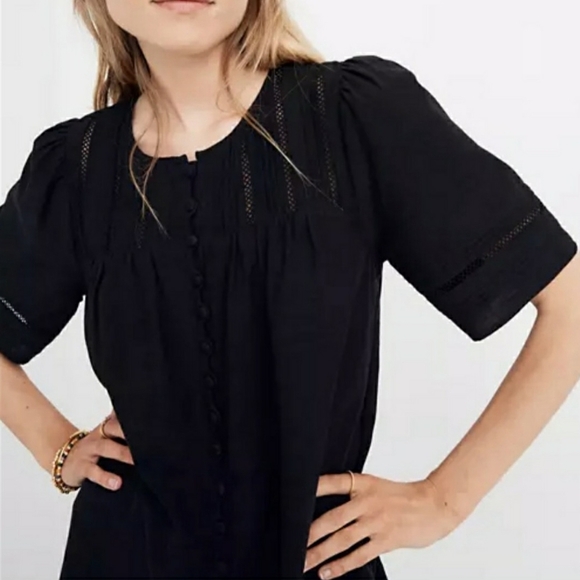 MADEWELL Black Pleated Button Front Shift DressDress XXS - Picture 2 of 14